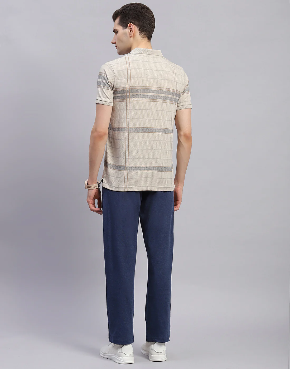Men Khaki & Navy Blue Solid Polo Collar Half Sleeve Lower Set - Image 5