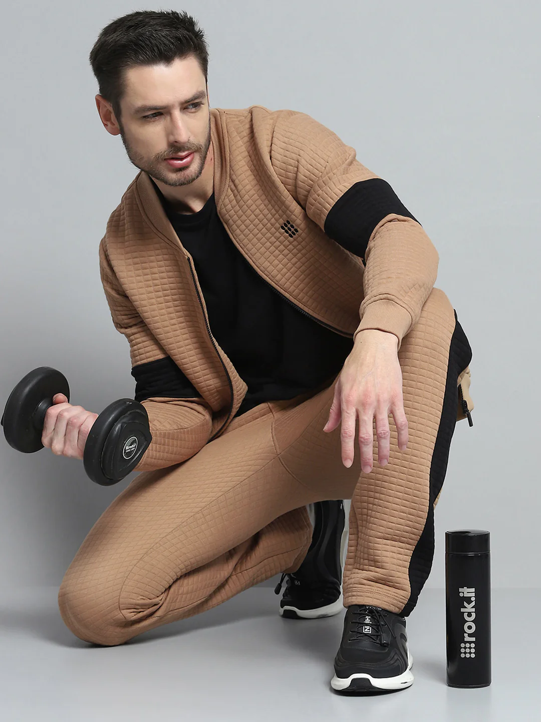 Rock.it Men Khaki Printed Round Neck Full Sleeve Winter Tracksuit - Image 2
