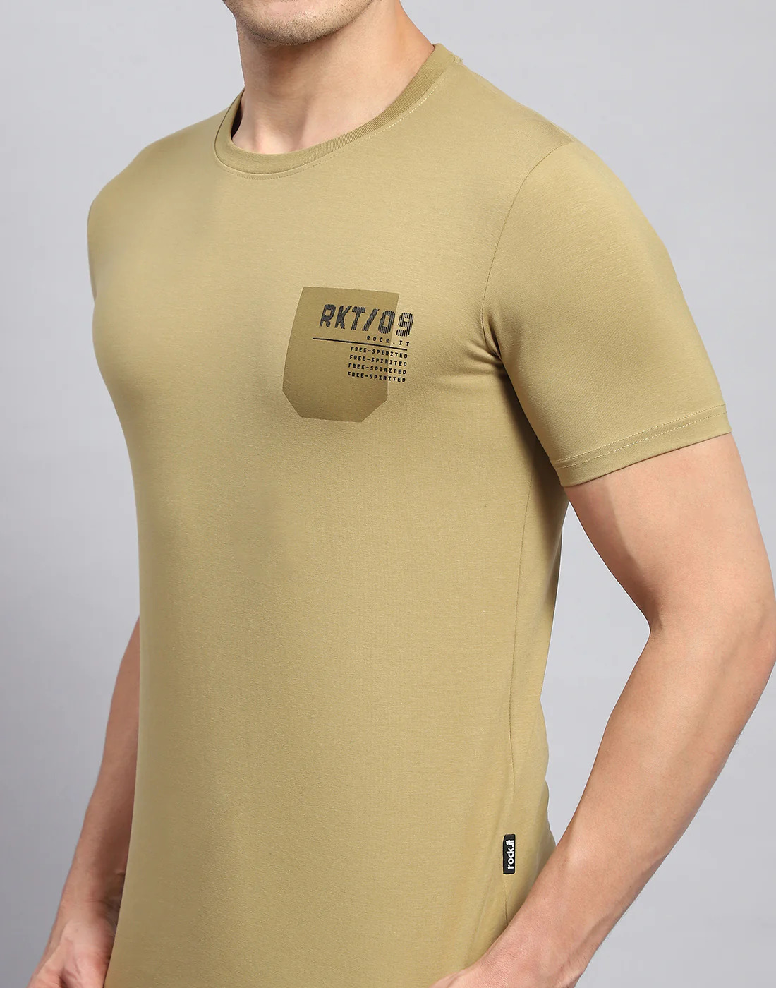 Rock.it Men Khaki Printed Round Neck Half Sleeve T-Shirt - Image 7