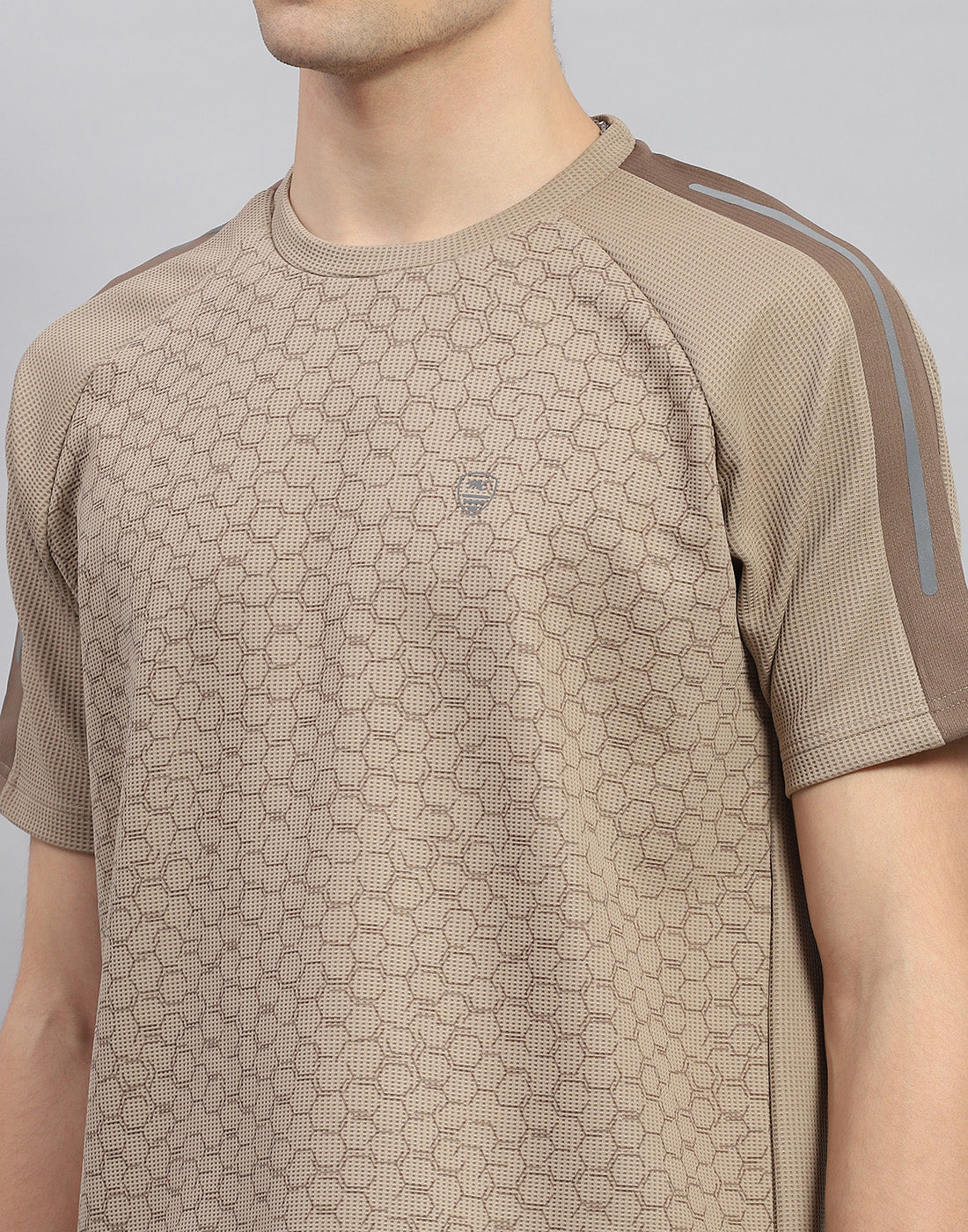 Men Khaki Printed Round Neck Half Sleeve T-Shirt - Image 6
