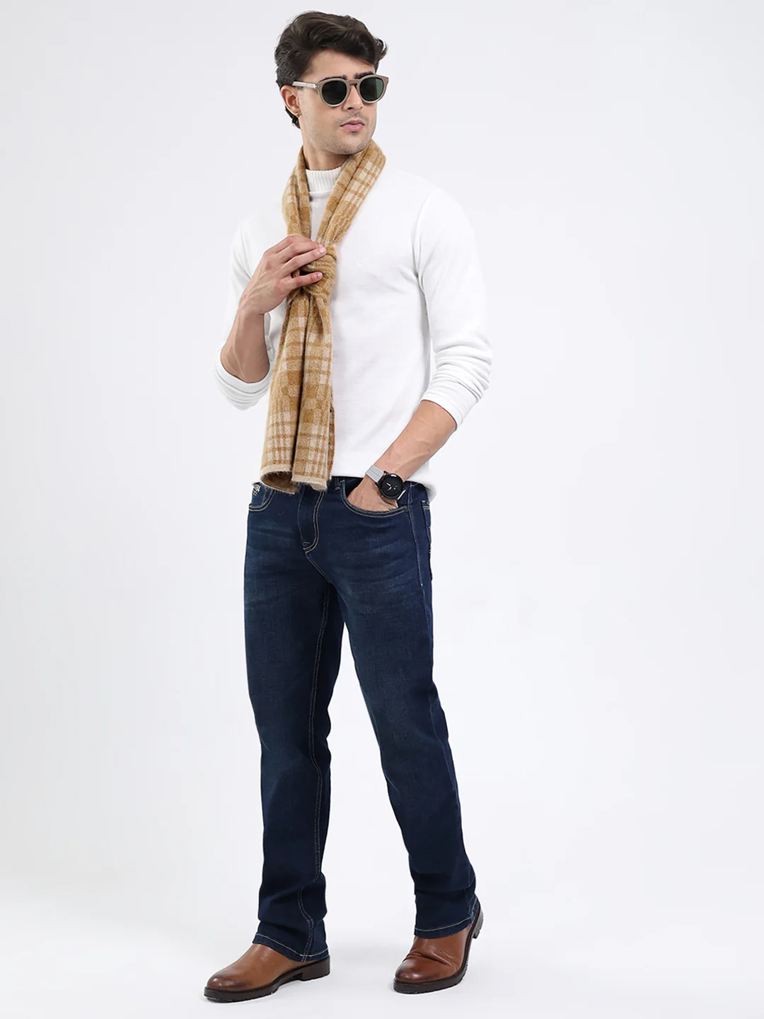 Men Khaki Self Design Angoora Muffler - Image 2