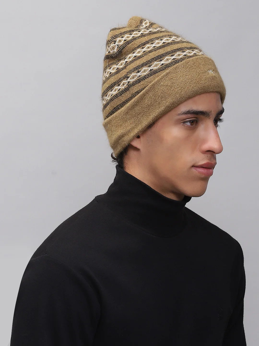 Men Khaki Self Design Cap - Image 4