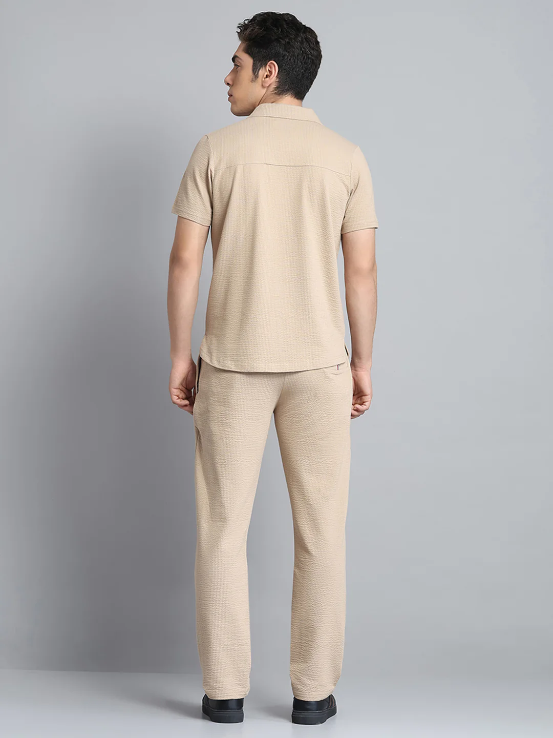Men Khaki Self Design Collar Half Sleeve Lower Set - Image 5