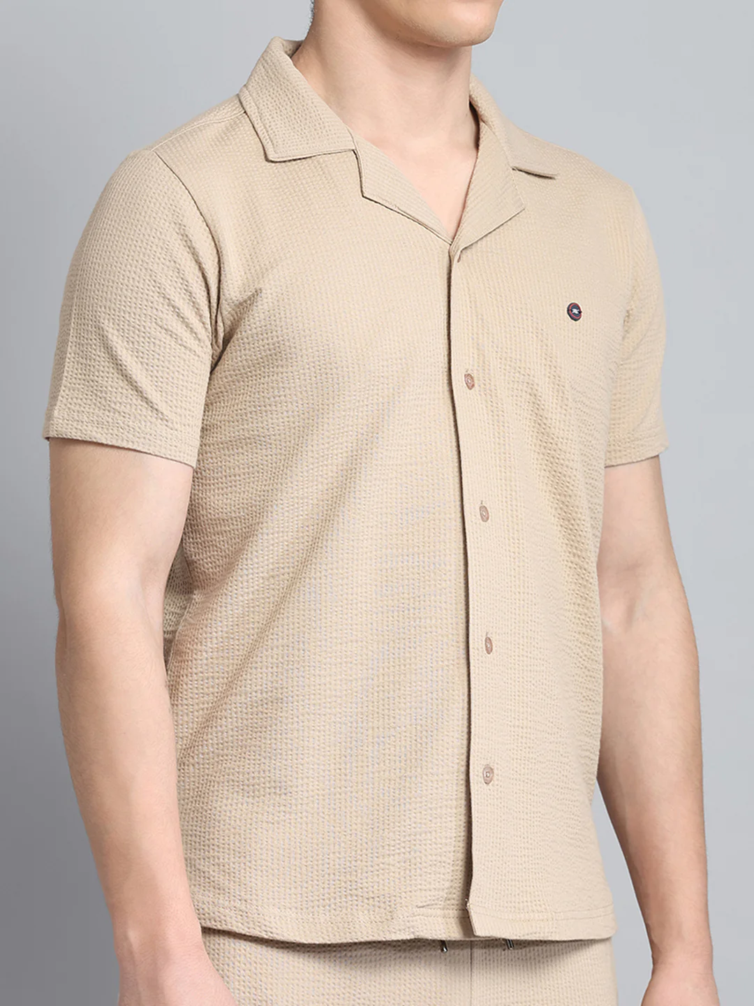 Men Khaki Self Design Collar Half Sleeve Lower Set - Image 8