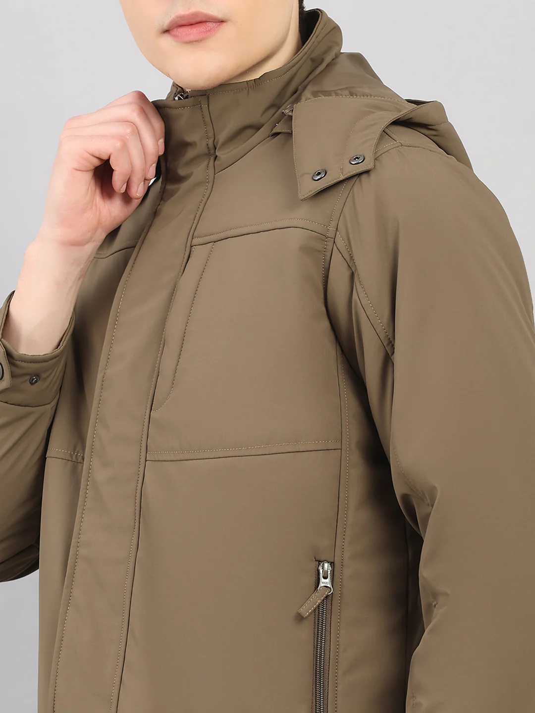 Men Khaki Solid 4 in 1 Convertible Hooded Jacket Wear It 4 Ways - Image 14