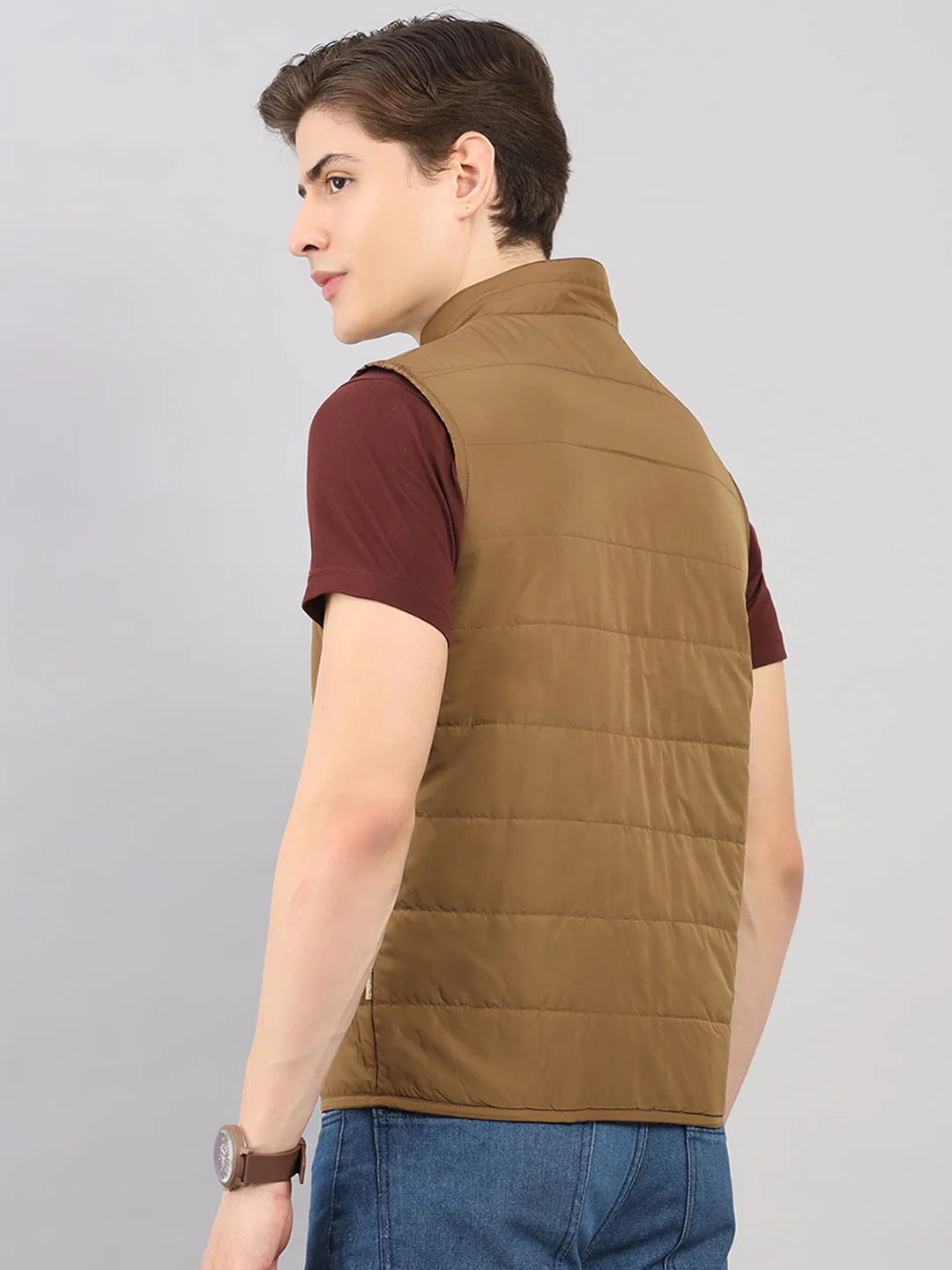 Men Khaki Solid 4 in 1 Convertible Hooded Jacket Wear It 4 Ways - Image 9