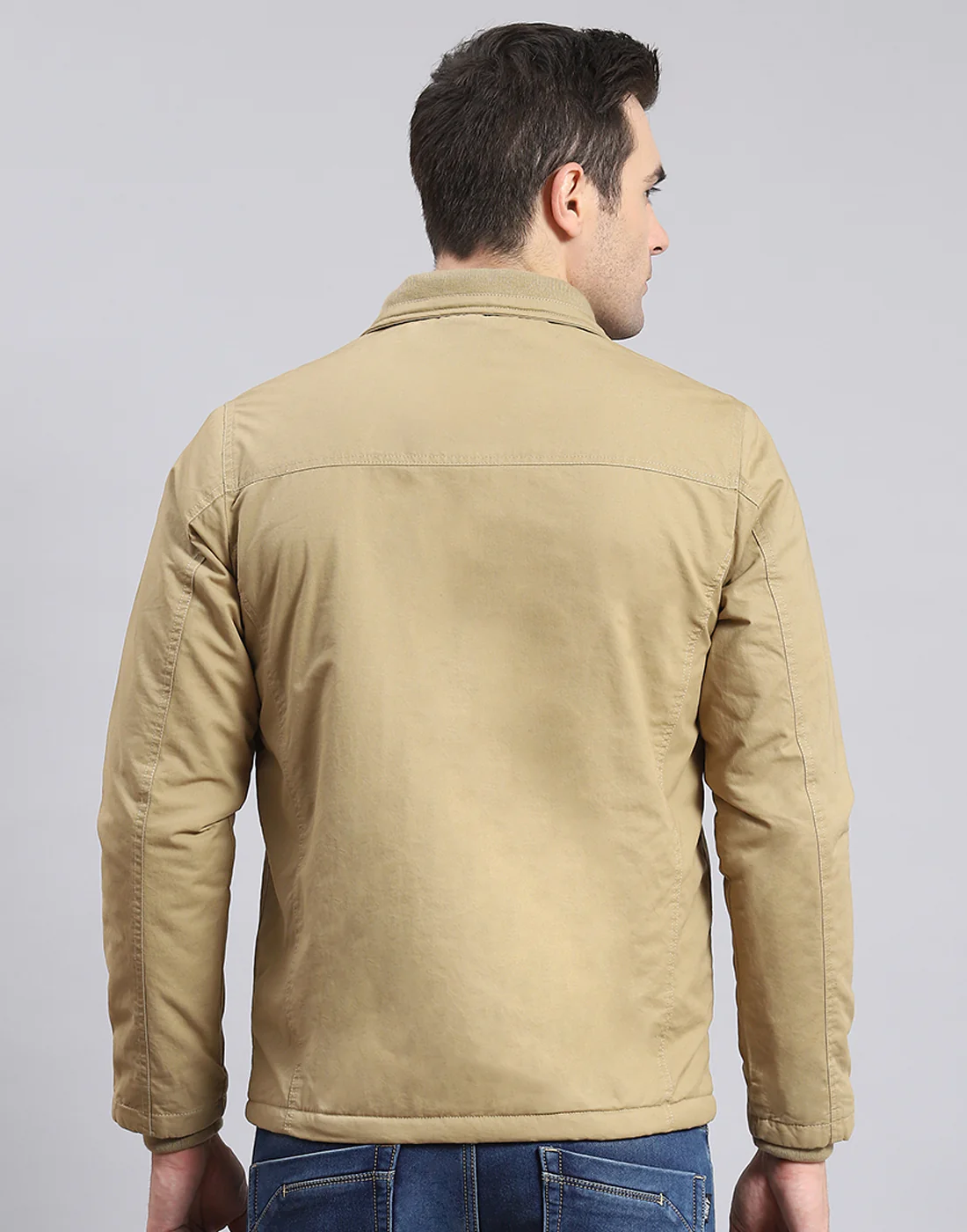 Men Khaki Solid Collar Full Sleeve Jacket - Image 6