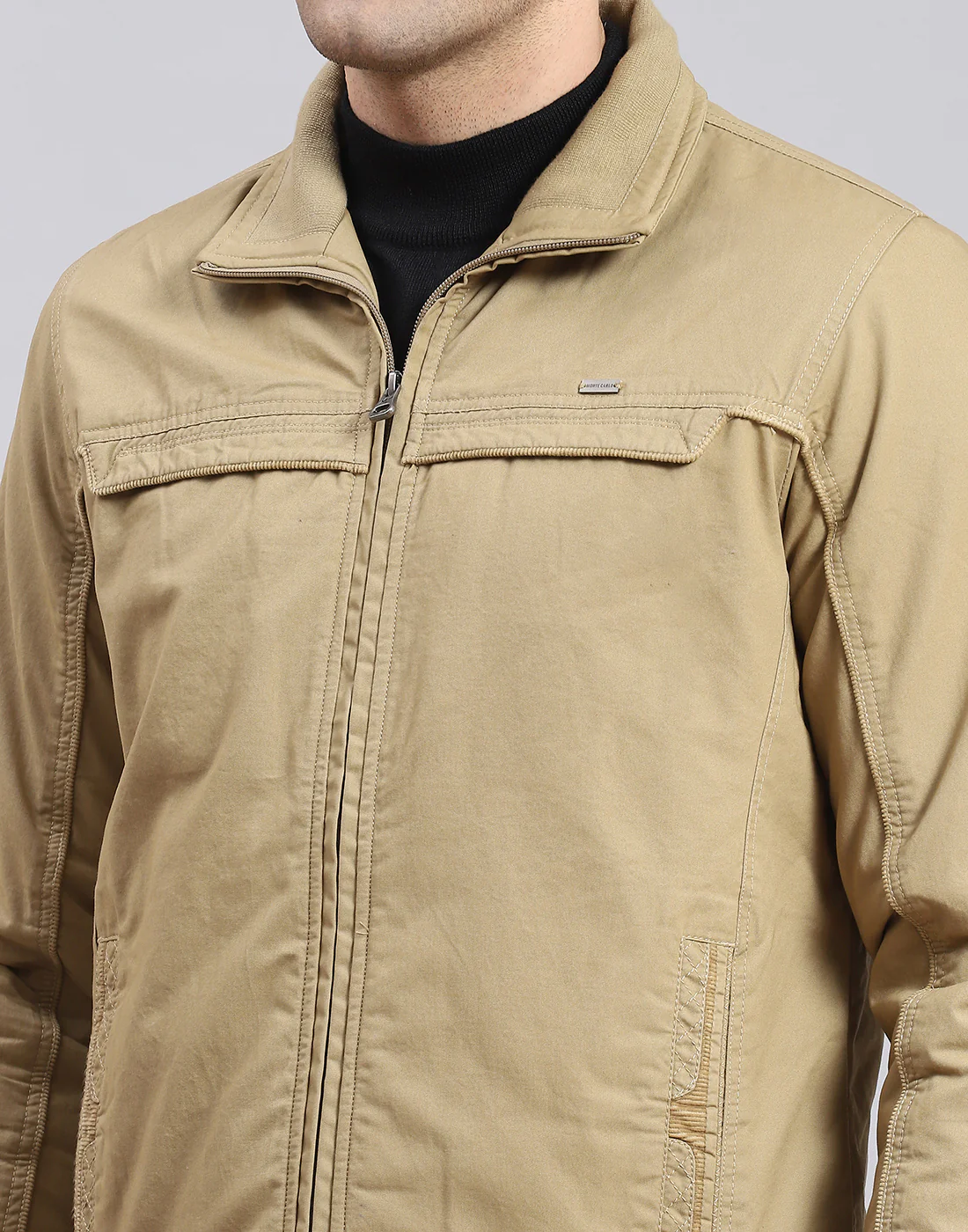 Men Khaki Solid Collar Full Sleeve Jacket - Image 7