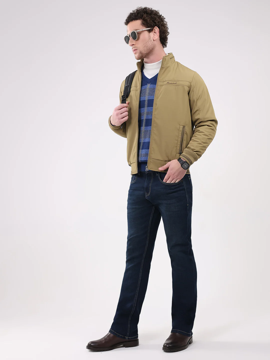 Men Khaki Solid Collar Full Sleeve Jacket - Image 2