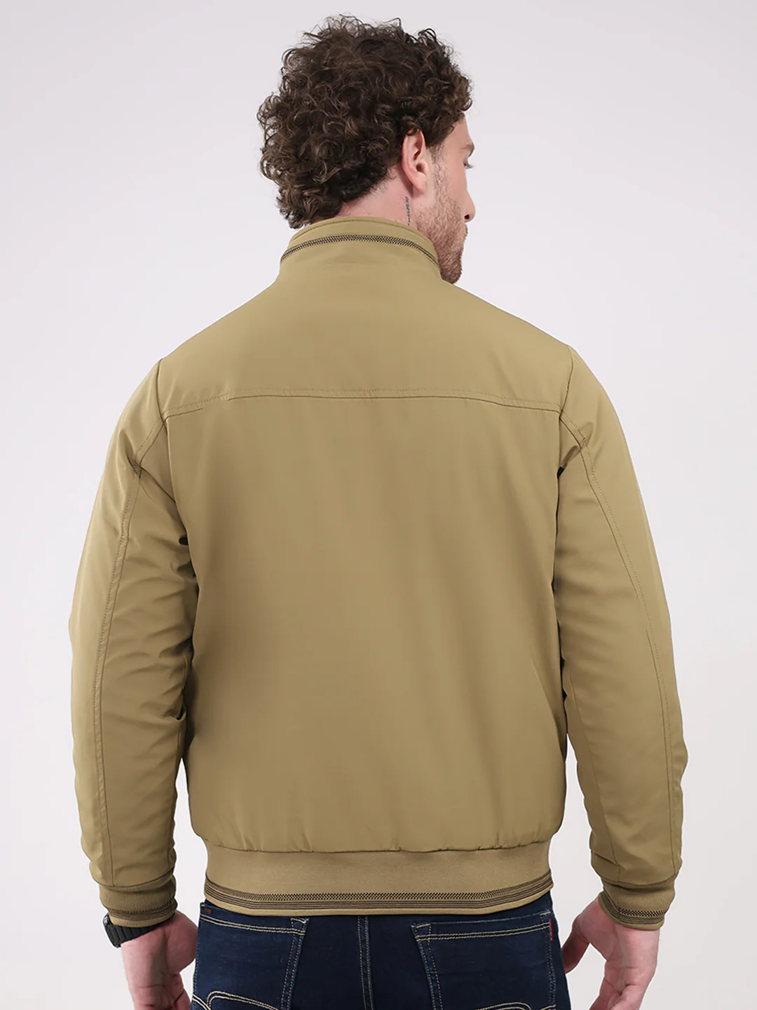Men Khaki Solid Collar Full Sleeve Jacket - Image 5