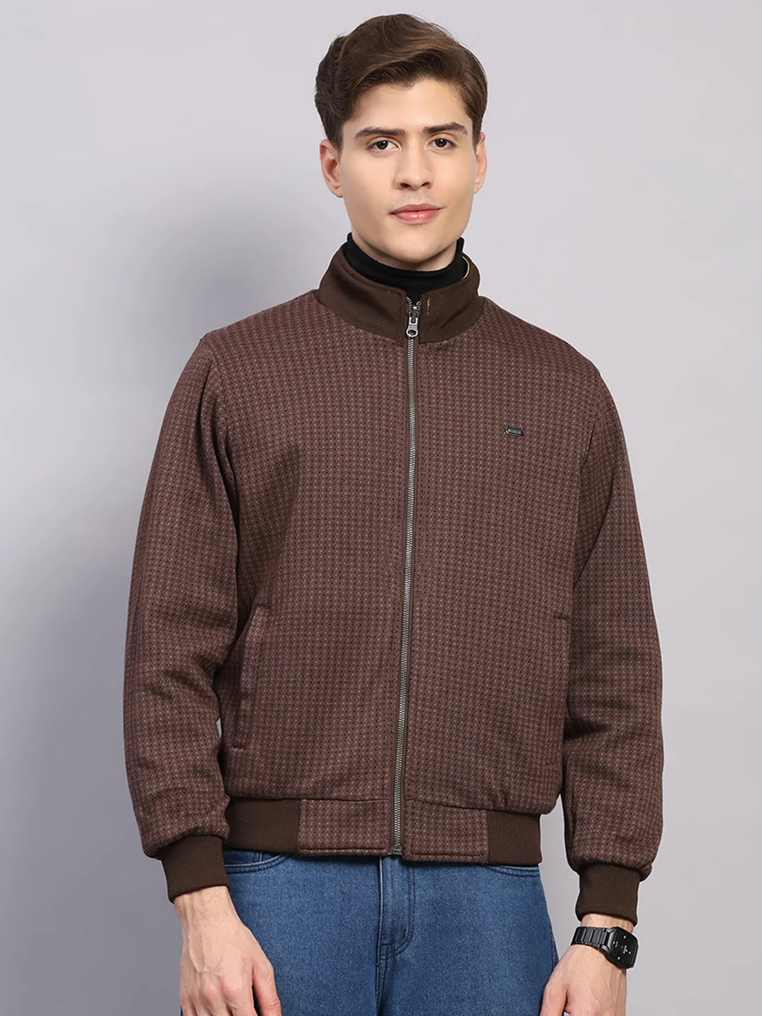 Men Khaki Solid Collar Full Sleeve Jacket - Image 6