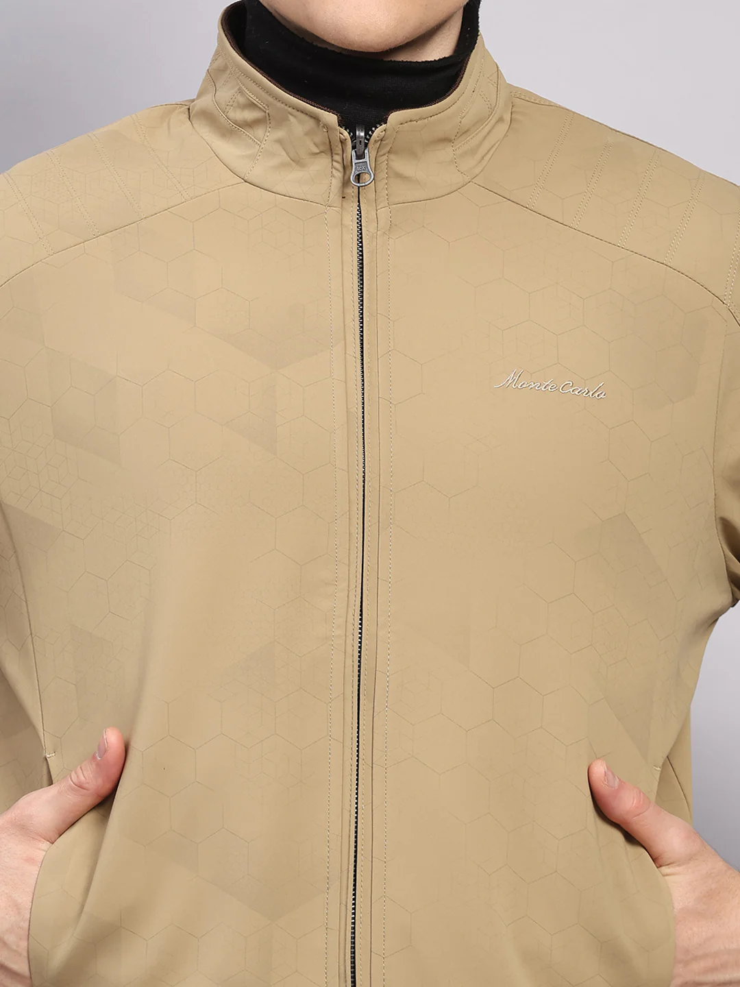 Men Khaki Solid Collar Full Sleeve Jacket - Image 9