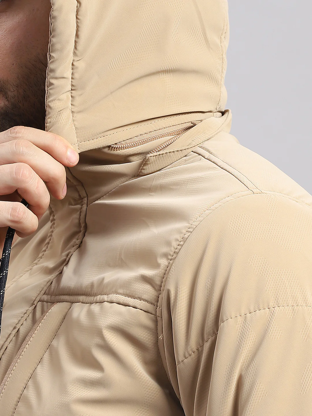 Men Khaki Solid Hooded Full Sleeve Jacket - Image 7