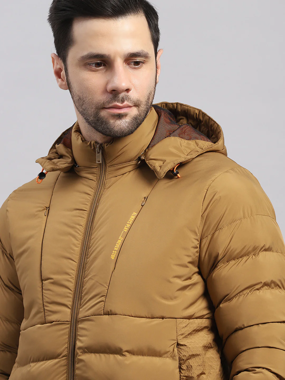 Men Khaki Solid Hooded Full Sleeve Jacket - Image 6