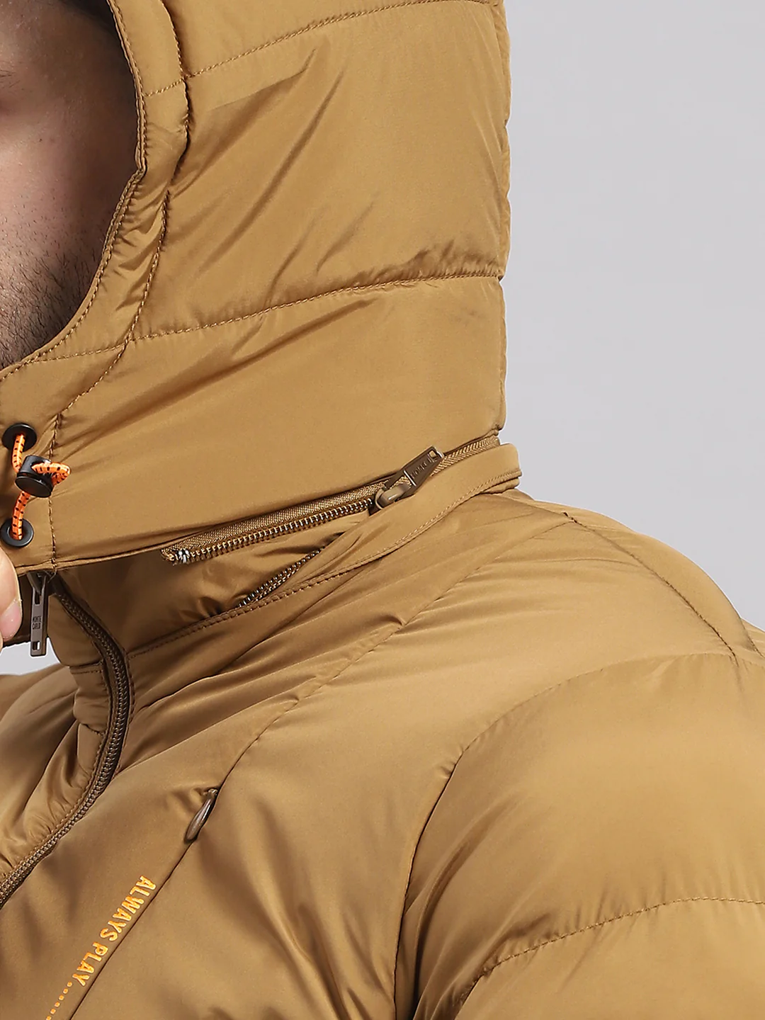 Men Khaki Solid Hooded Full Sleeve Jacket - Image 7