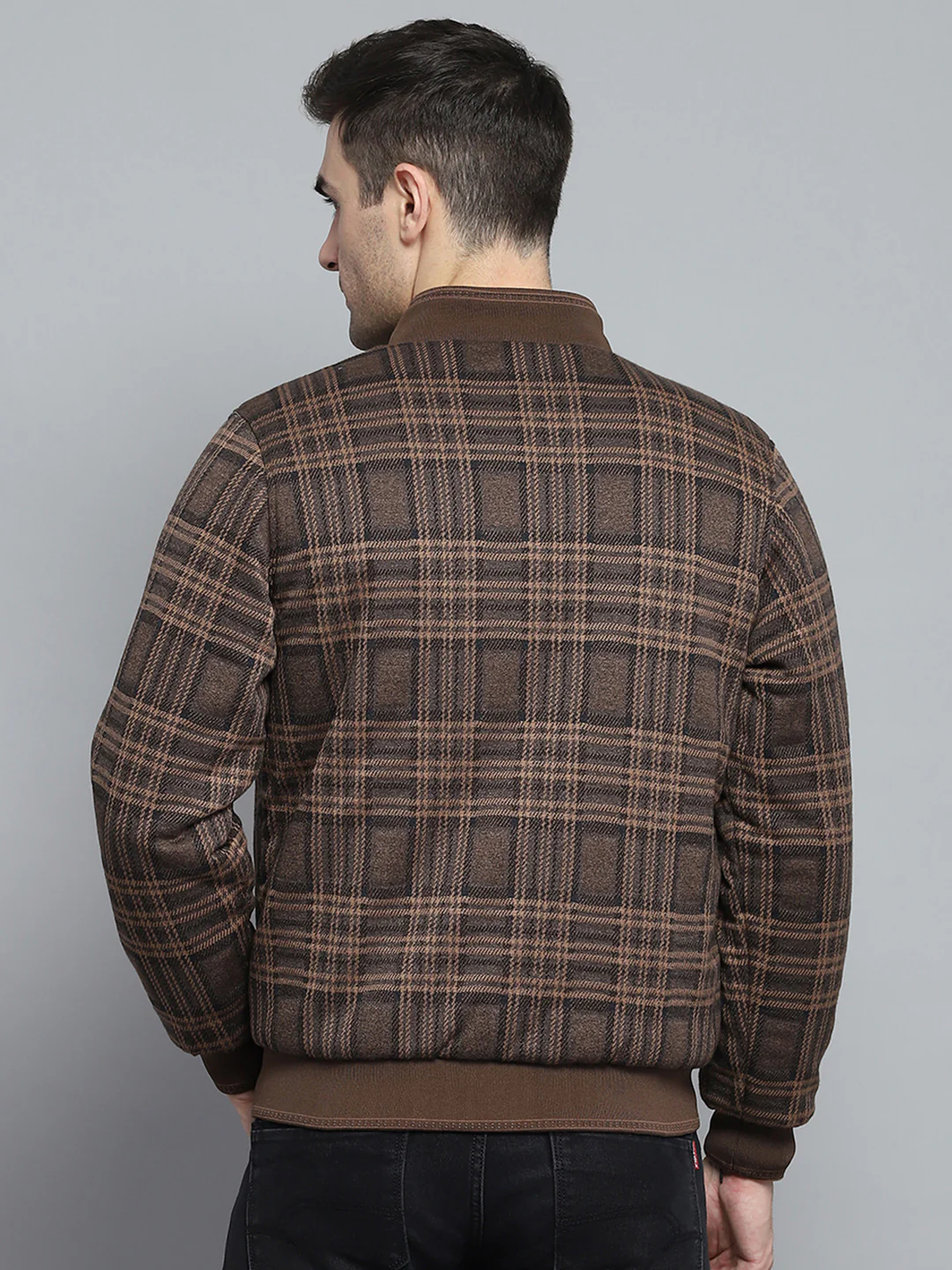 Men Khaki Solid Mock Neck Full Sleeve Jacket - Image 10