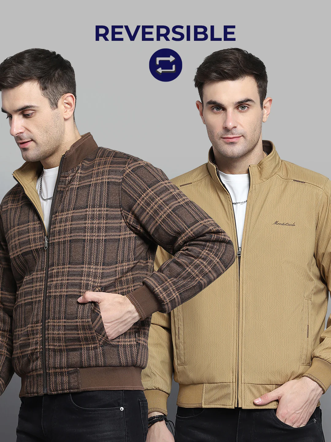 Men Khaki Solid Mock Neck Full Sleeve Jacket - Image 2