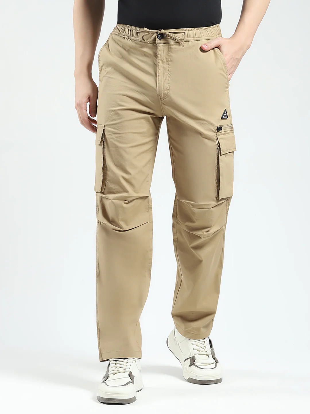 Rock.it Men Khaki Solid Regular Fit Cargo