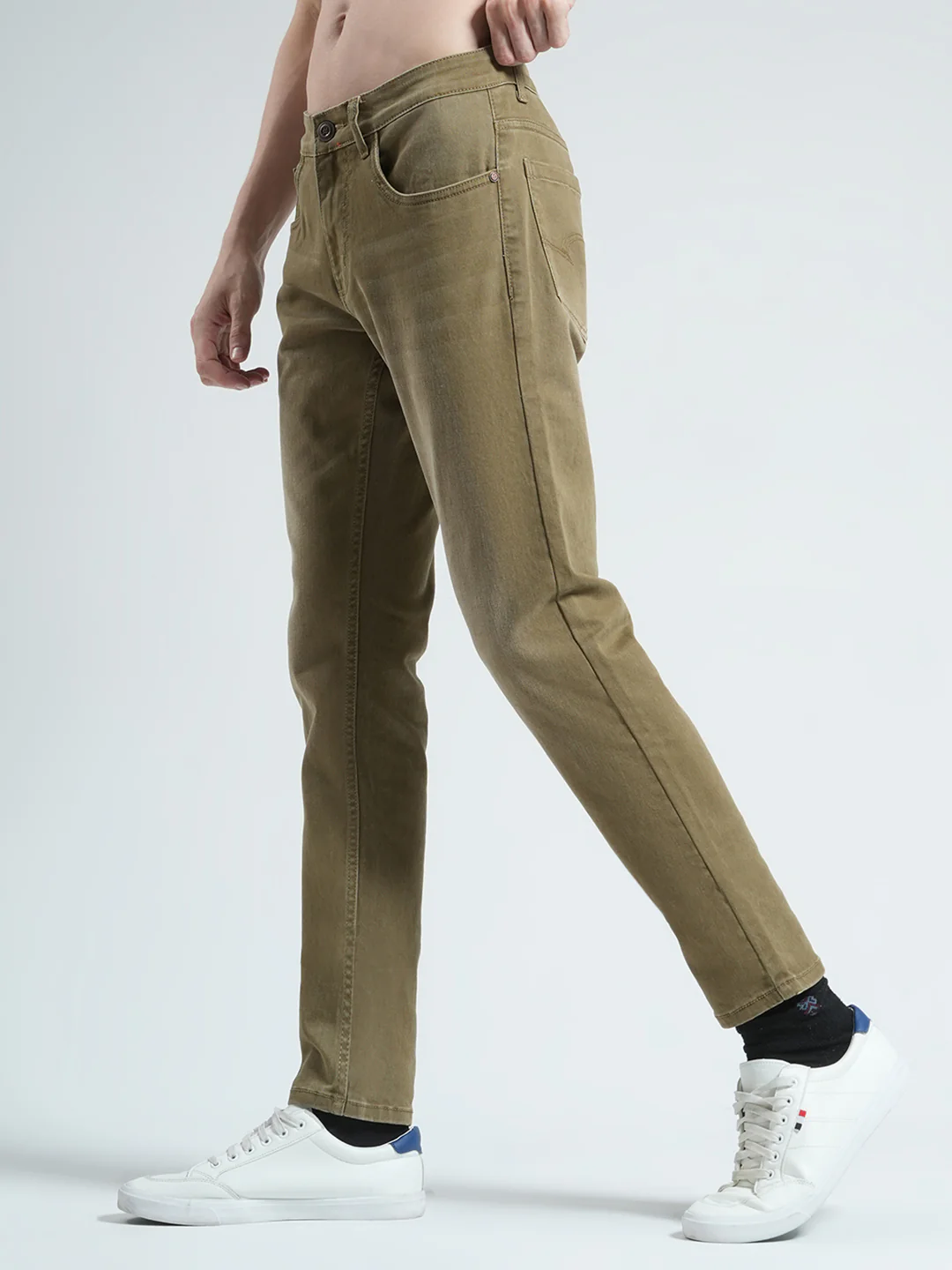Men Khaki Solid Skinny Fit Denim - Image 3