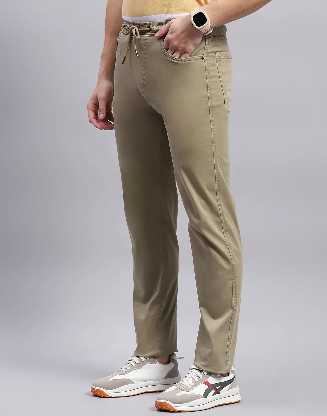 Men Khaki Solid Regular Fit Lower - Image 3