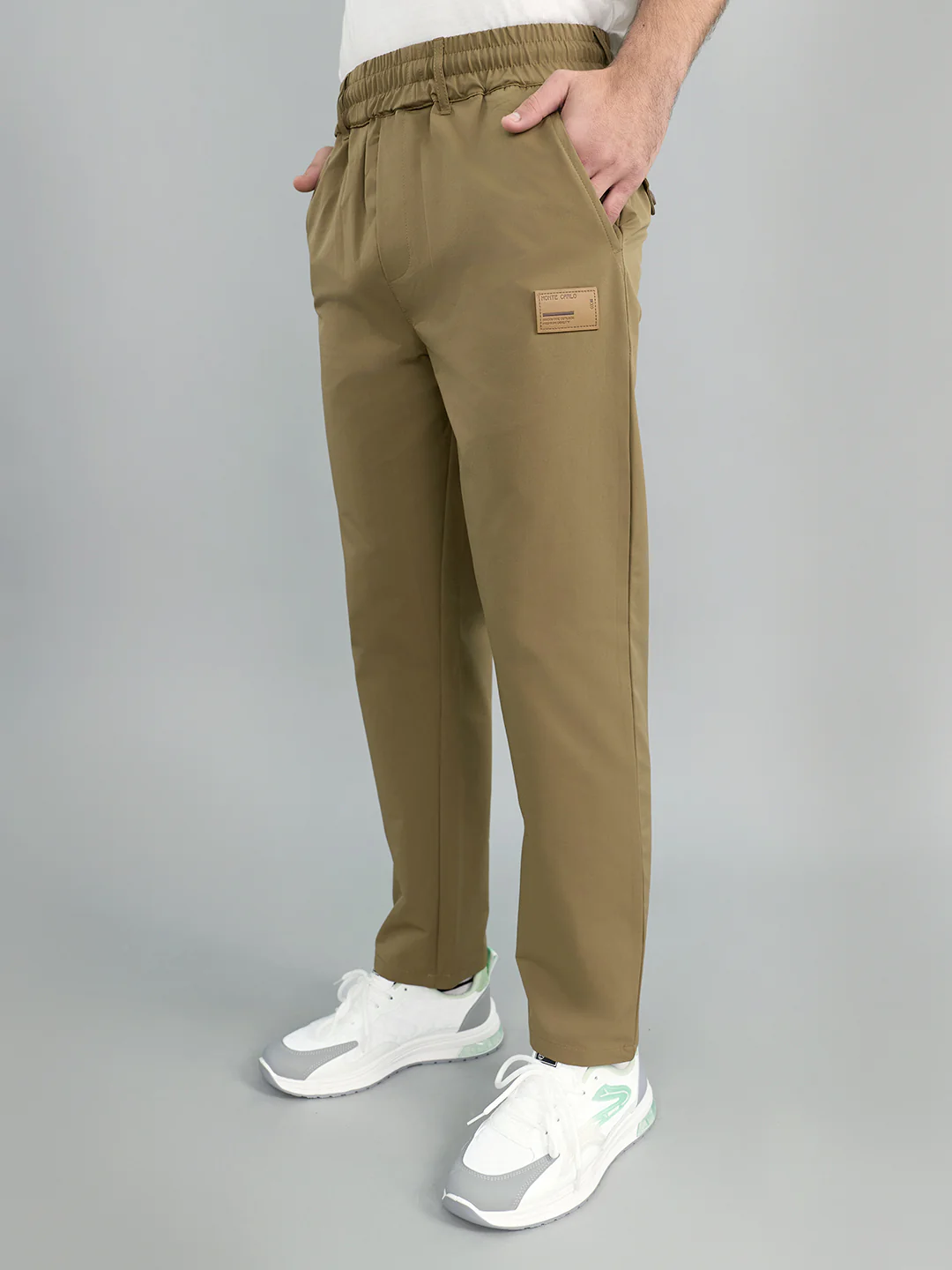 Men Khaki Solid Regular Fit Lower - Image 3