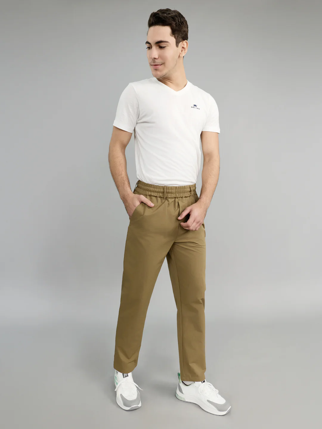 Men Khaki Solid Regular Fit Lower - Image 6