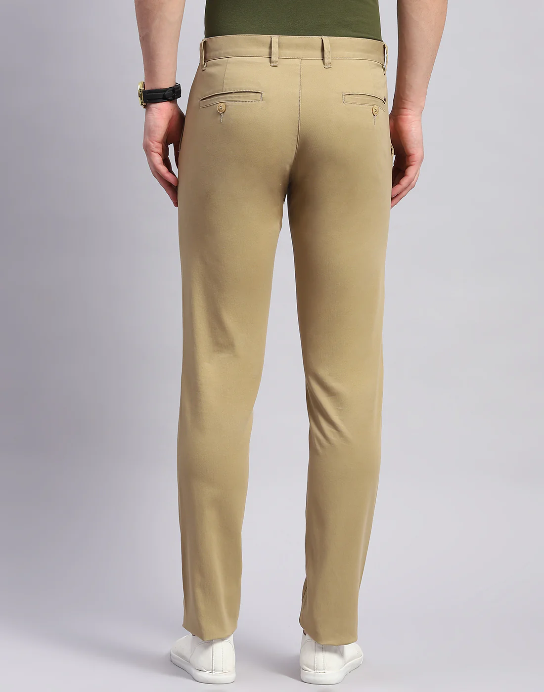 Men Khaki Solid Regular Fit Trouser - Image 5