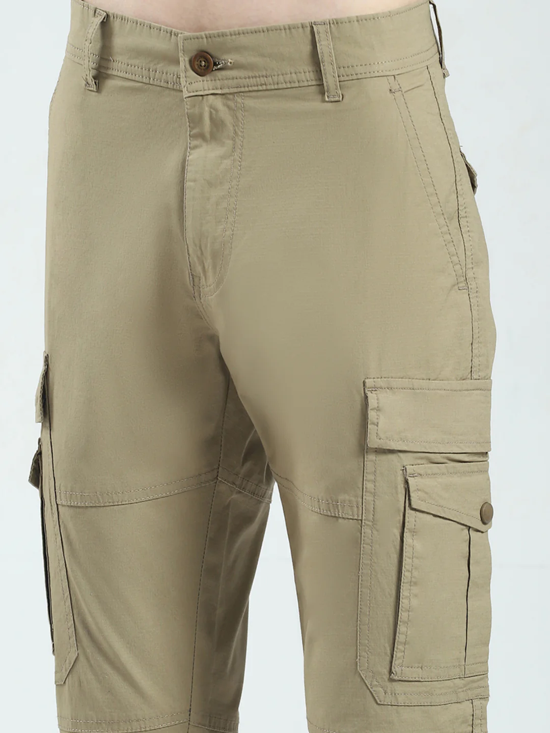 Men Khaki Solid Slim Fit Cargo - Image 6