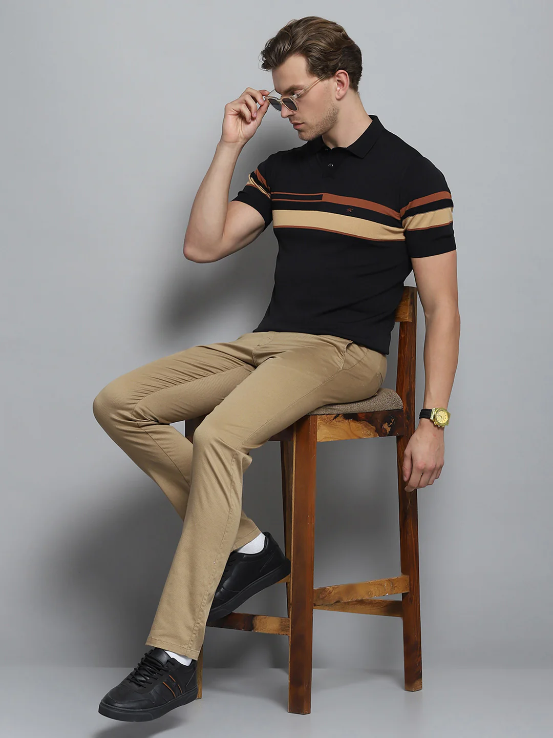 Men Khaki Solid   Trouser - Image 2