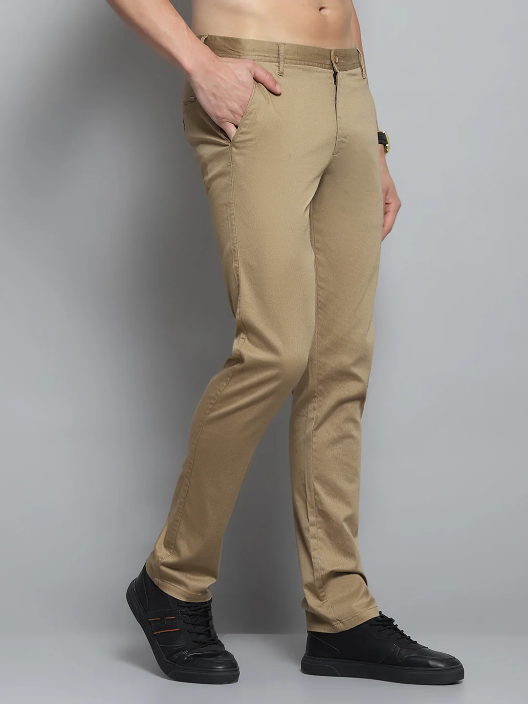 Men Khaki Solid   Trouser - Image 4