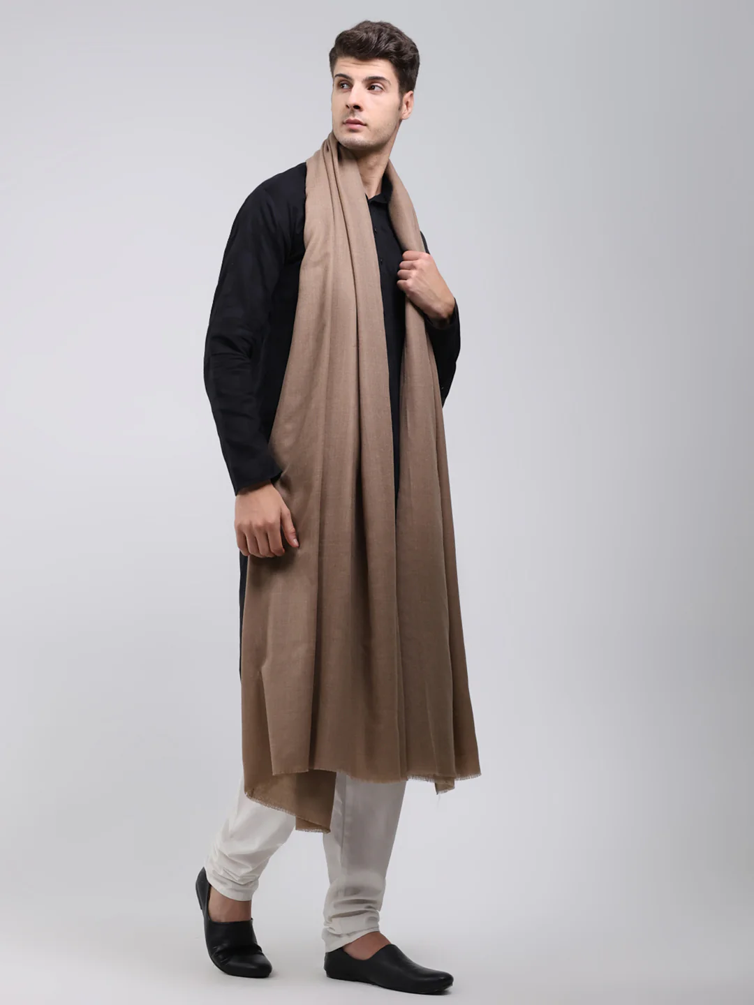 Men Khaki Solid Wool Blend Lohi Shawl - Image 4