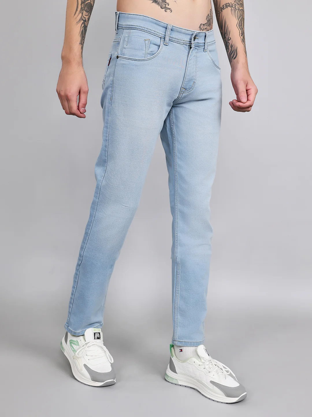 Men Light Blue Light Wash Narrow Fit Denim - Image 3