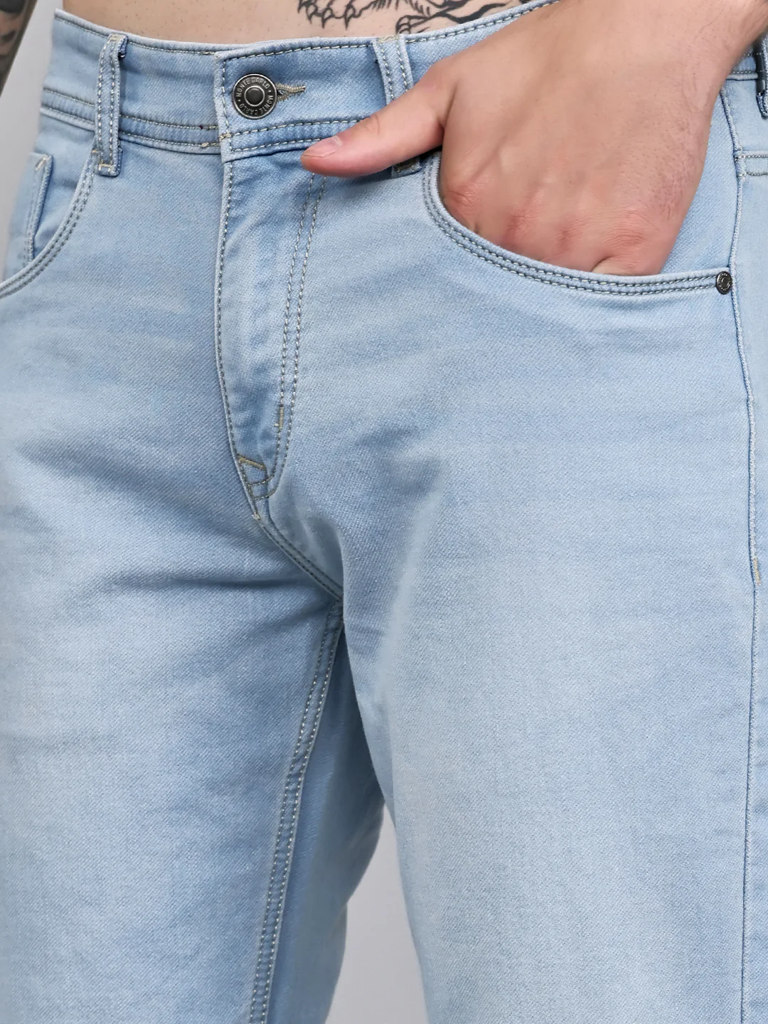 Men Light Blue Light Wash Narrow Fit Denim - Image 5