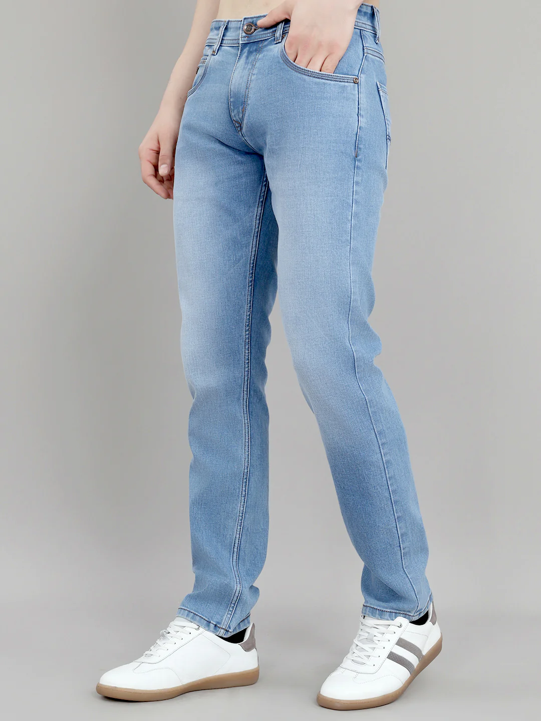Men Light Blue Light Wash Narrow Fit Denim - Image 2