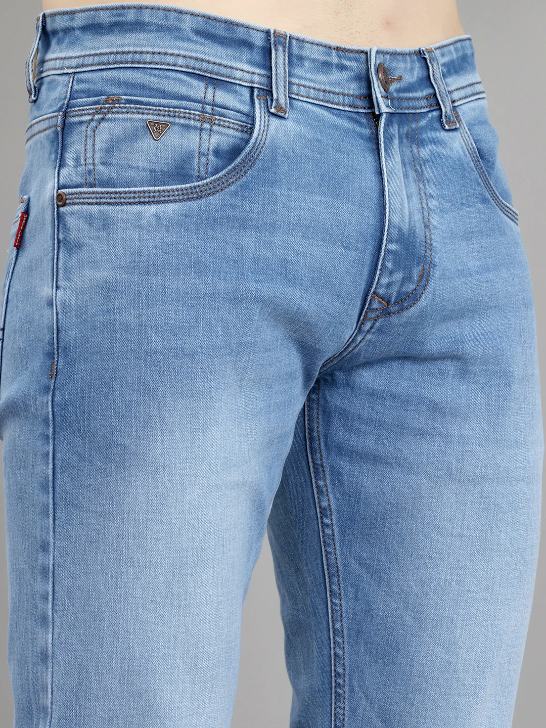 Men Light Blue Light Wash Narrow Fit Denim - Image 5