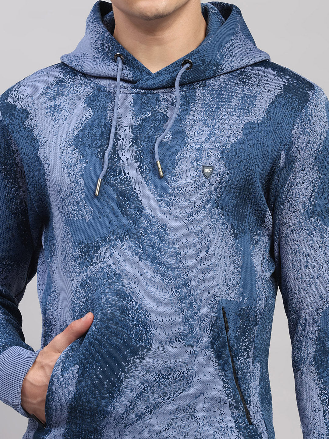 Men Light Blue Printed Hooded Full Sleeve Pullover - Image 6