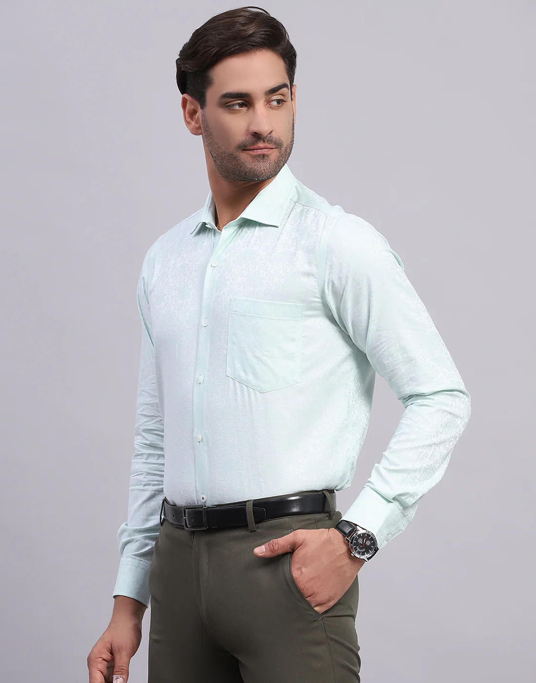 Luxuria Men Light Blue Self Design Collar Full Sleeve Shirt - Image 3