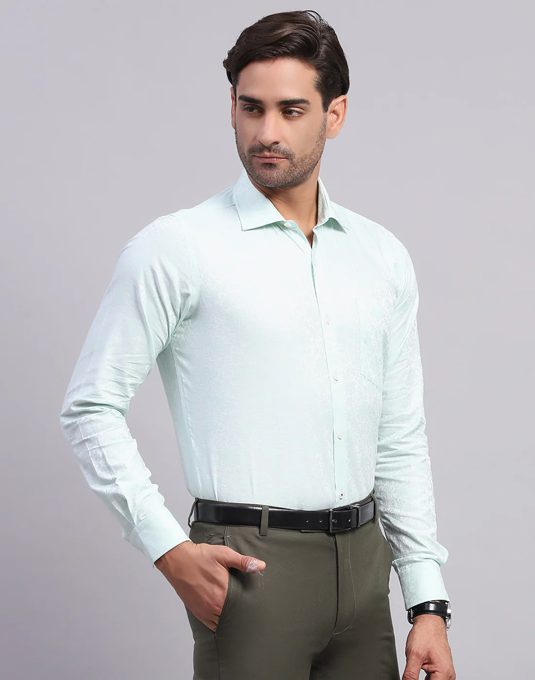 Luxuria Men Light Blue Self Design Collar Full Sleeve Shirt - Image 4