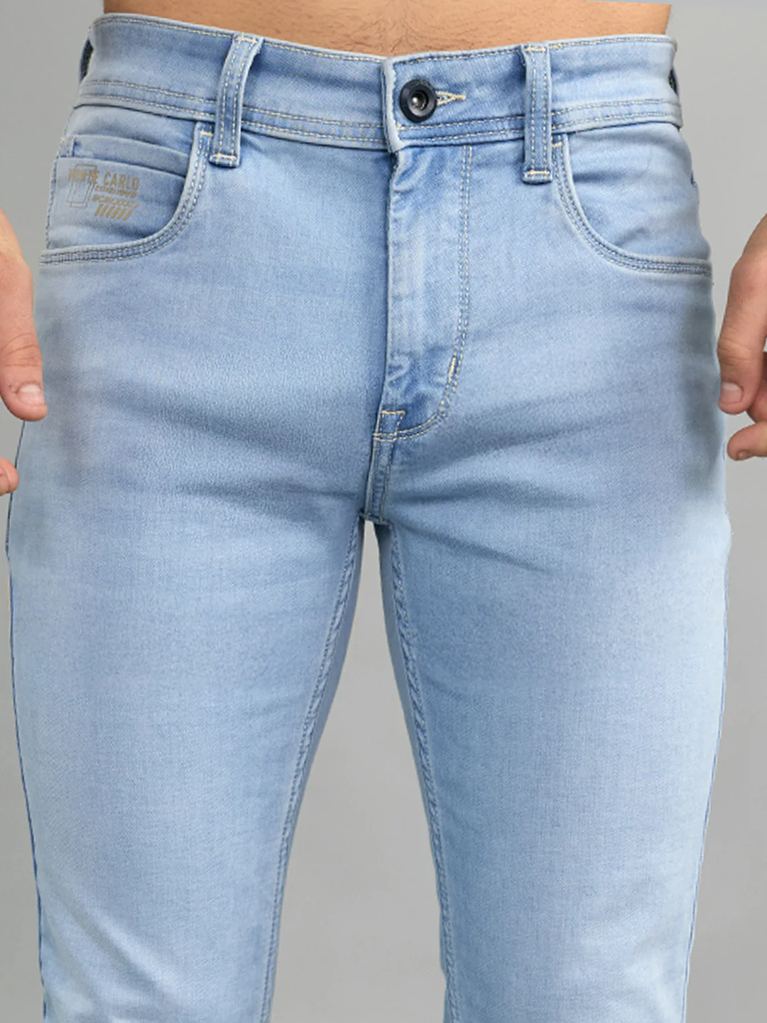 Men Light Blue Solid Skinny Fit Denim - Image 5