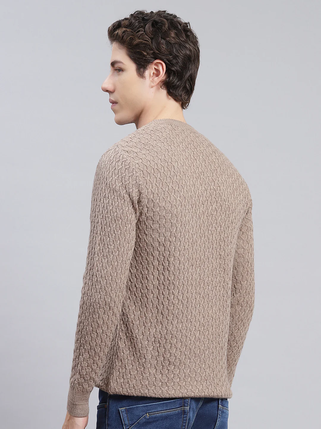 Men Light Brown Self Design Wool blend Pullover - Image 5