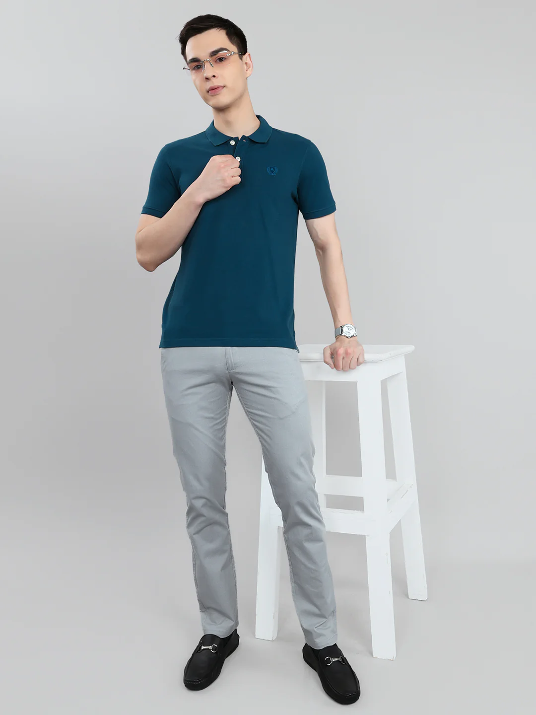 Men Light Grey Check Slim Fit Trouser - Image 6