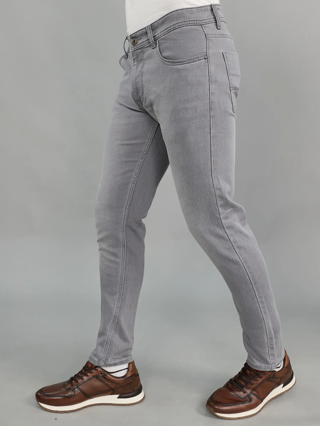 Men Light Grey Light Wash Skinny Fit Denim - Image 2