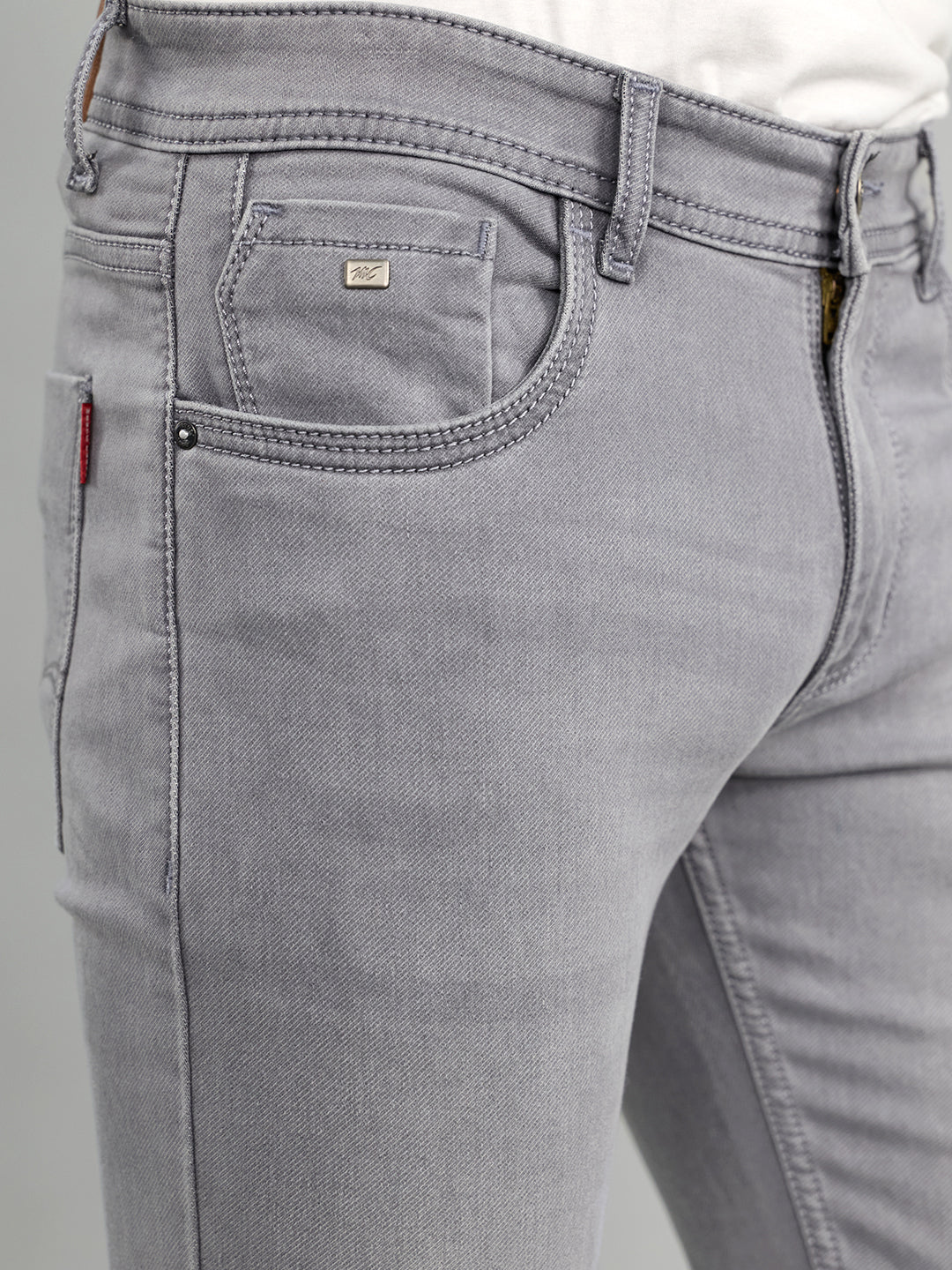 Men Light Grey Light Wash Skinny Fit Denim - Image 6