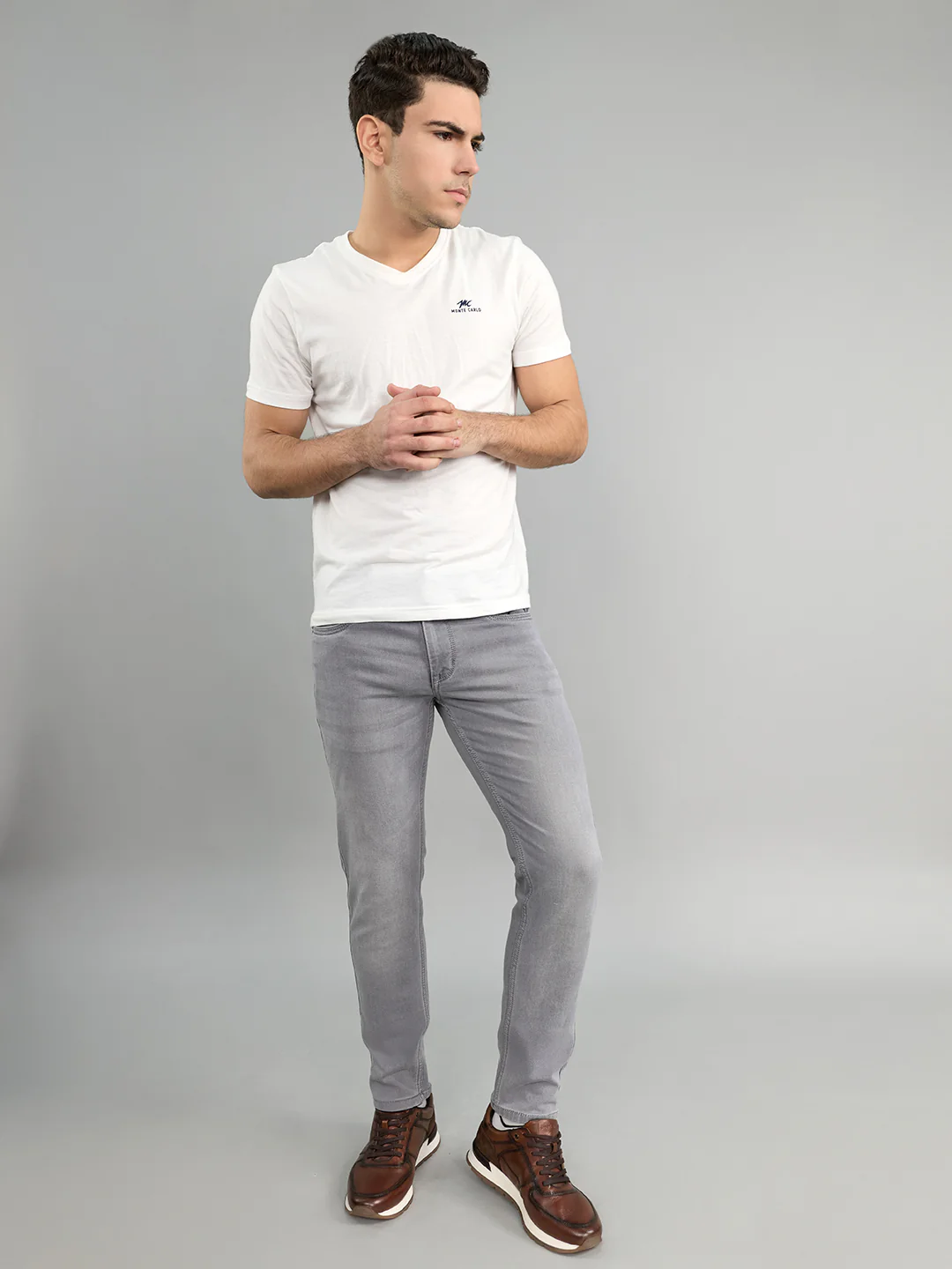 Men Light Grey Light Wash Skinny Fit Denim - Image 7