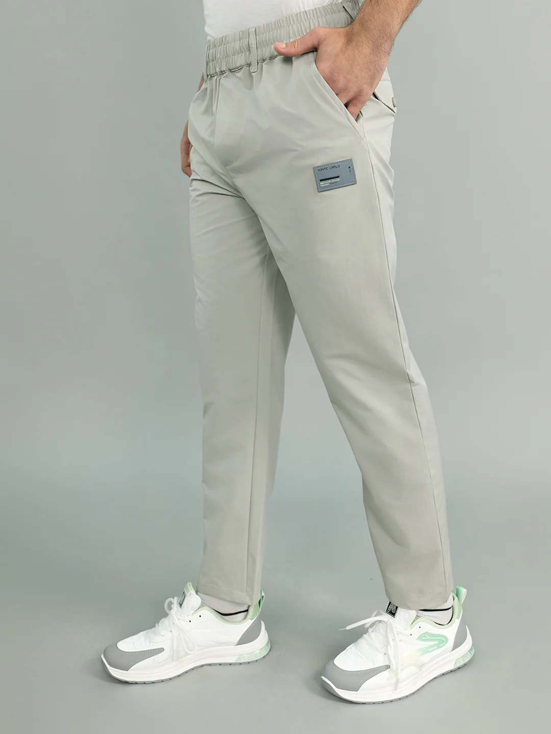 Men Light Grey Solid Regular Fit Lower - Image 3