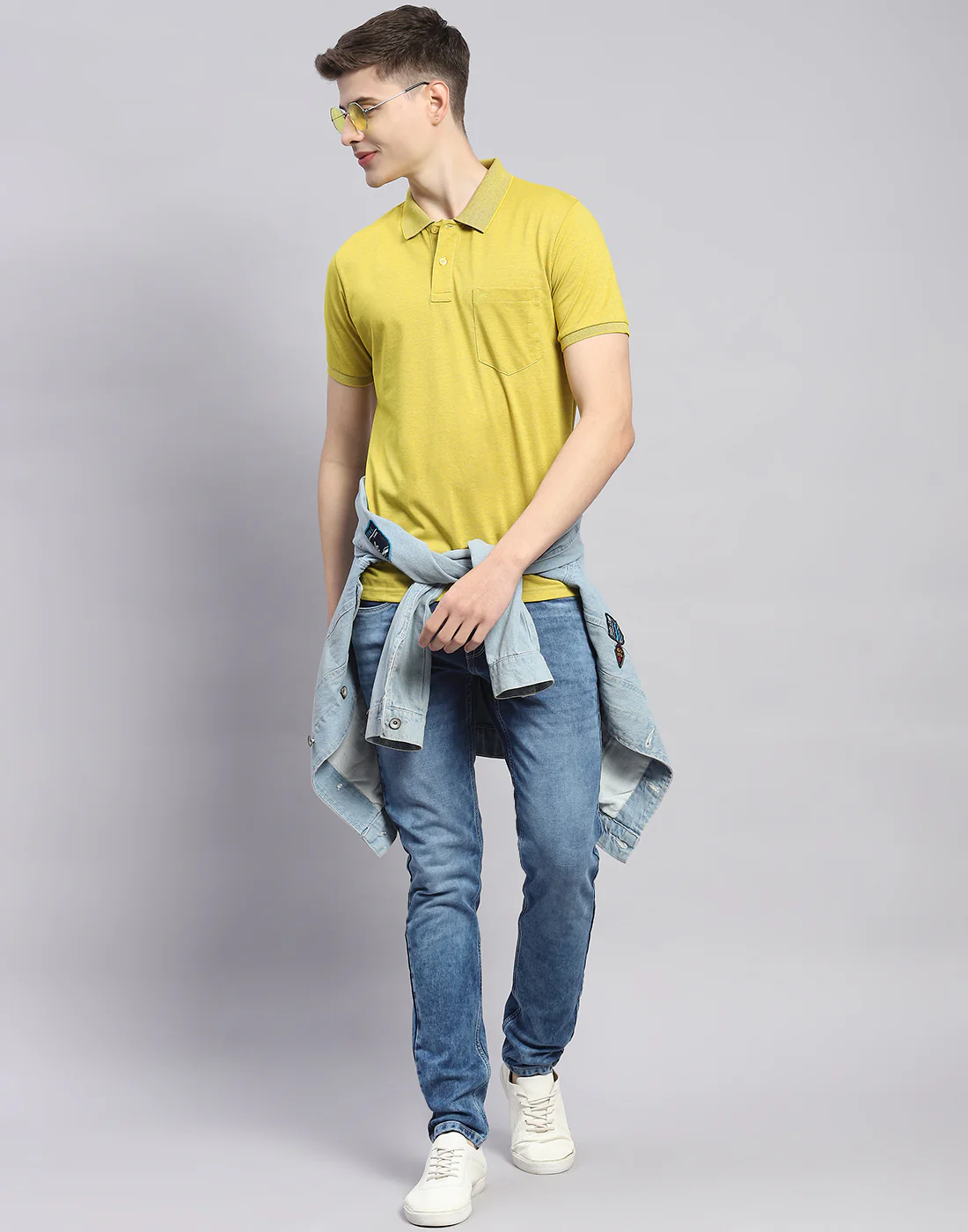 Men Lime Green Solid Polo Collar Half Sleeve T-Shirt - Image 2