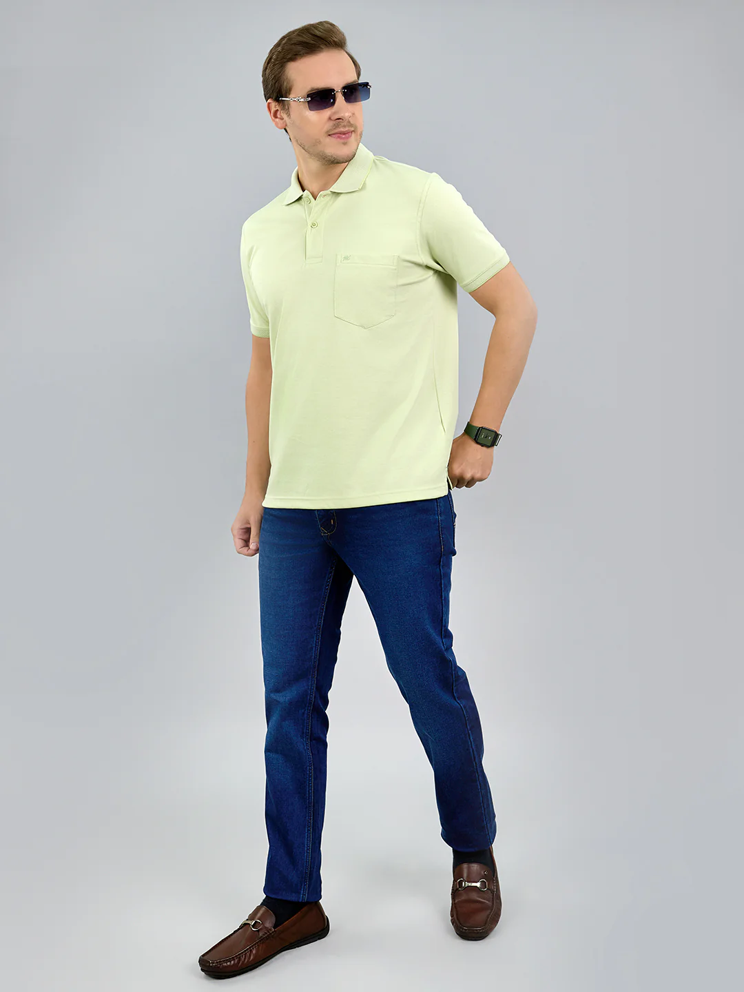 Men Lime Green Solid Polo Collar Half Sleeve T-Shirt - Image 7
