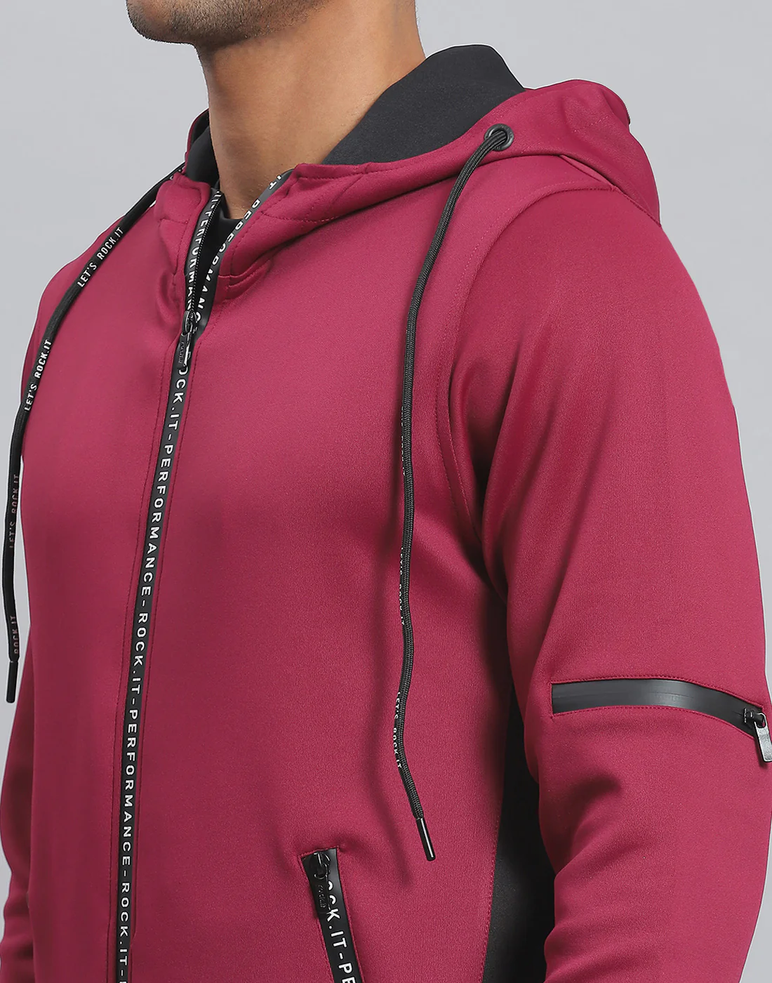 Rock.it Men Magenta Solid Hooded Full Sleeve Sweatshirt - Image 6