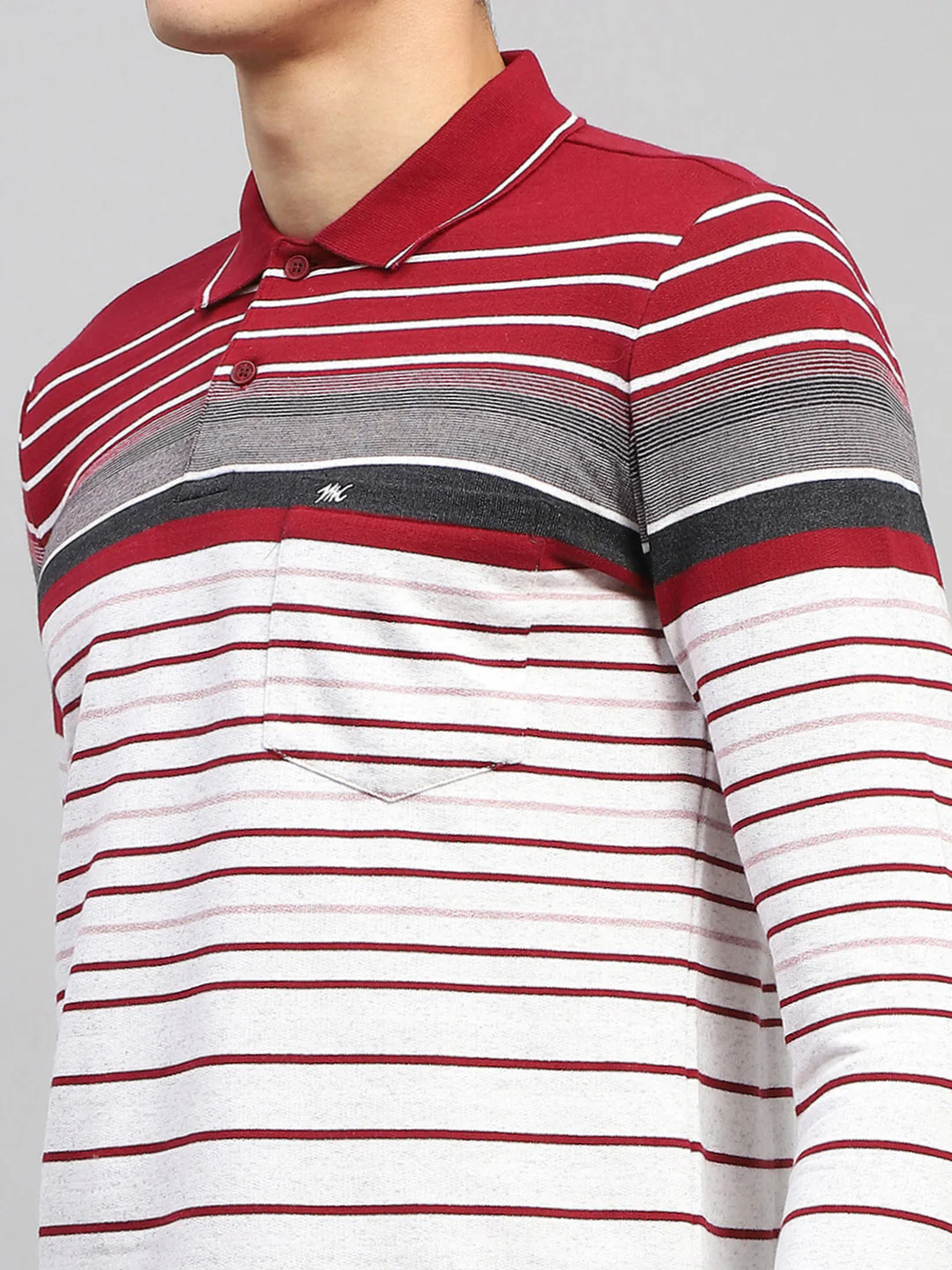 Men Maroo & White Stripe Collar Full Sleeve Winter T-Shirt - Image 6