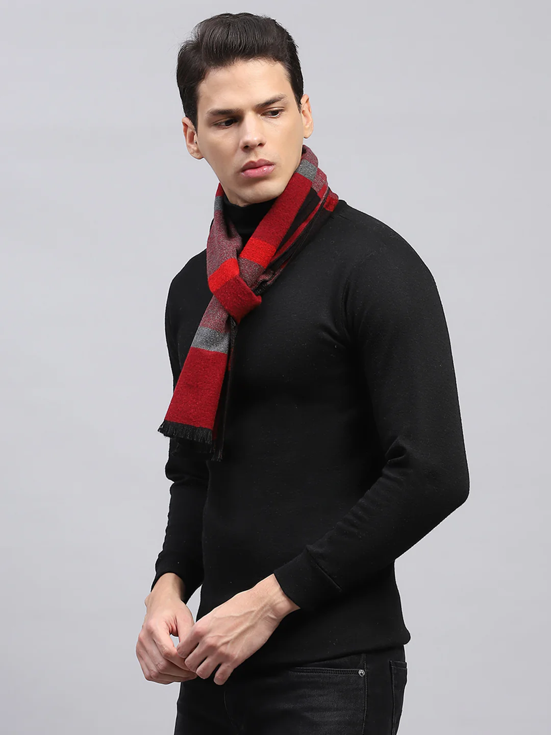 Men Maroon & Black Self Design Muffler - Image 5